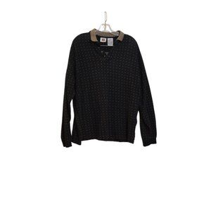 HUNT CLUB (R) Cotton Sweater Black & Light Dots Polo Collar Long Sleeves USA M